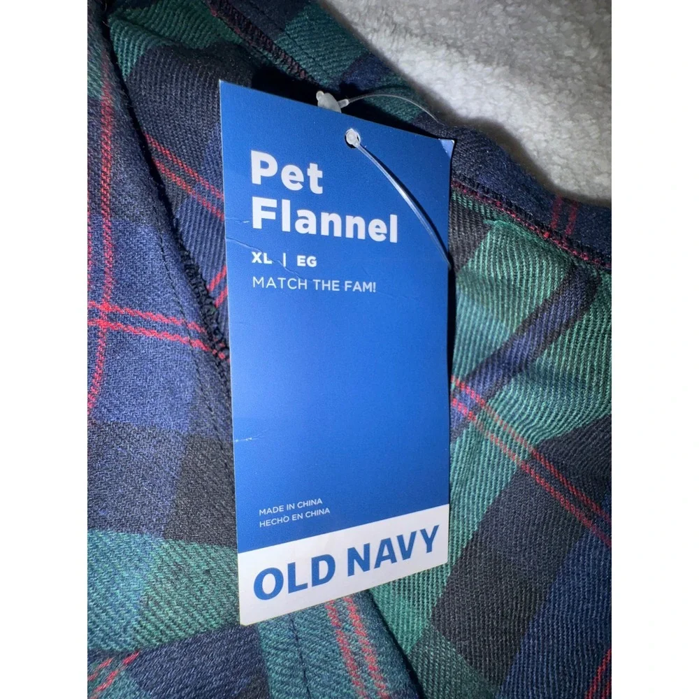 (CL) Old Navy Pet Flannel Shirt Green Navy Plaid Dog Cat Clothes XL NWT